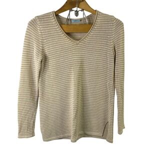 J.McLaughlin Striped Knit Top Size S Long Sleeve V-Neck Pullover Casual